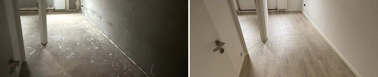 Vorher, nachher Bild von einer Wohnungs-Renovierung in Moers